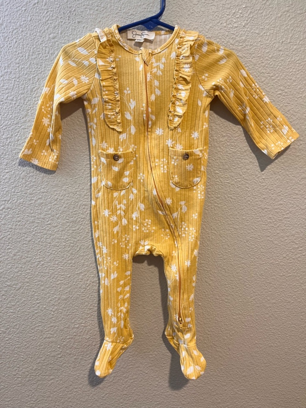 Jessica Simpson Baby Girl Yellow Floral Ruffle Footie Playsuit Pajamas 6-9 M